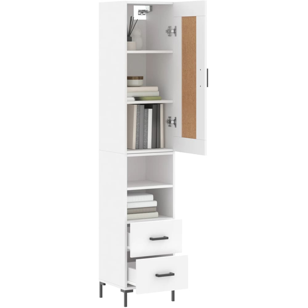 vidaXL Single Door 2 Drawer 2 Shelf White Highboard Image 3