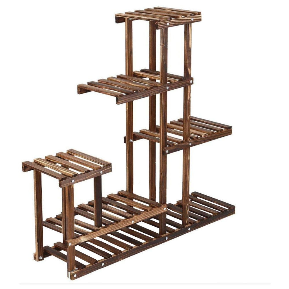Living and Home Multi Tiered Rustic Brown Plant Stand Image 1