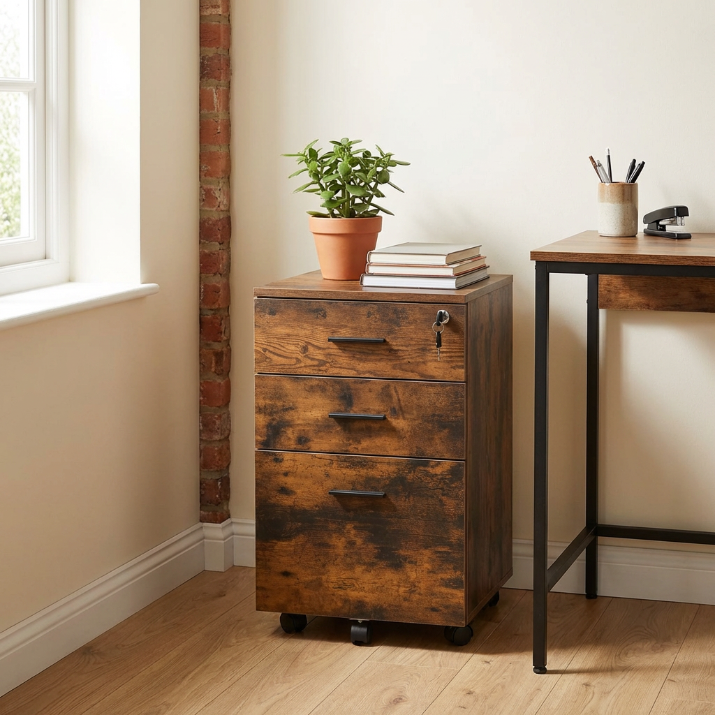 Brown 3 Drawer Wooden Filing Cabinet Brown Image 5