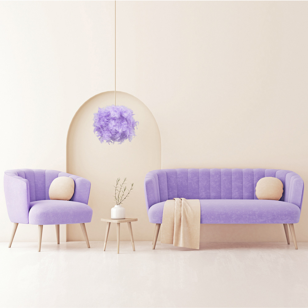 Happy Homewares Lilac Feather Decorated Pendant Shade Image 2
