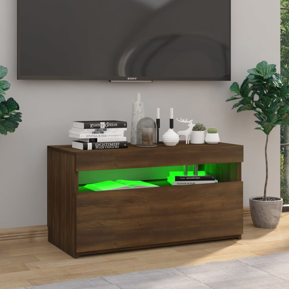 vidaXL Single Flap Door Single Open Shelf Brown Oak TV Cabinet with LED Light Image 5