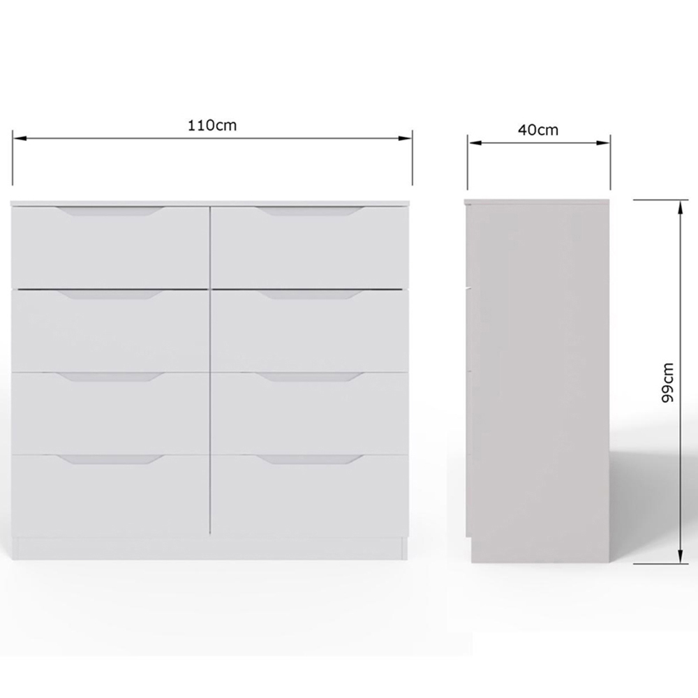 FWStyle Luno 8 Drawer White Modern Wide Chest of Drawers Image 7