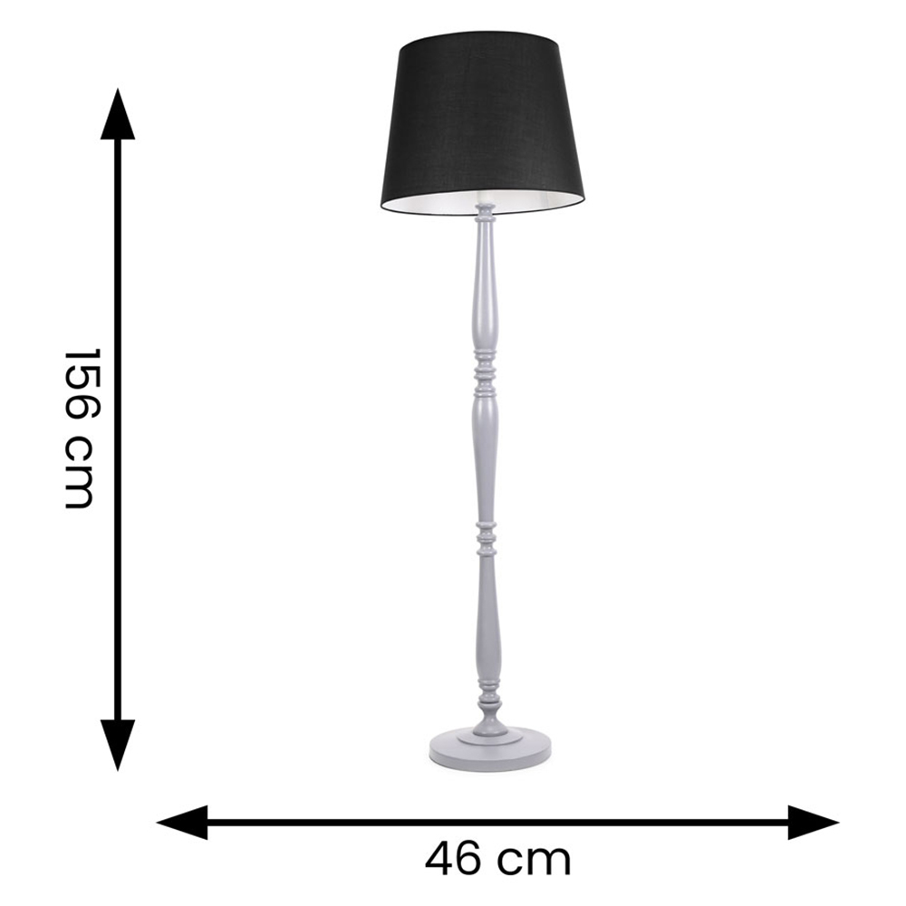 ValueLights Victoria Black Fabric Tapered Shade Grey Wood Traditional Stem LED Floor Lamp Image 6