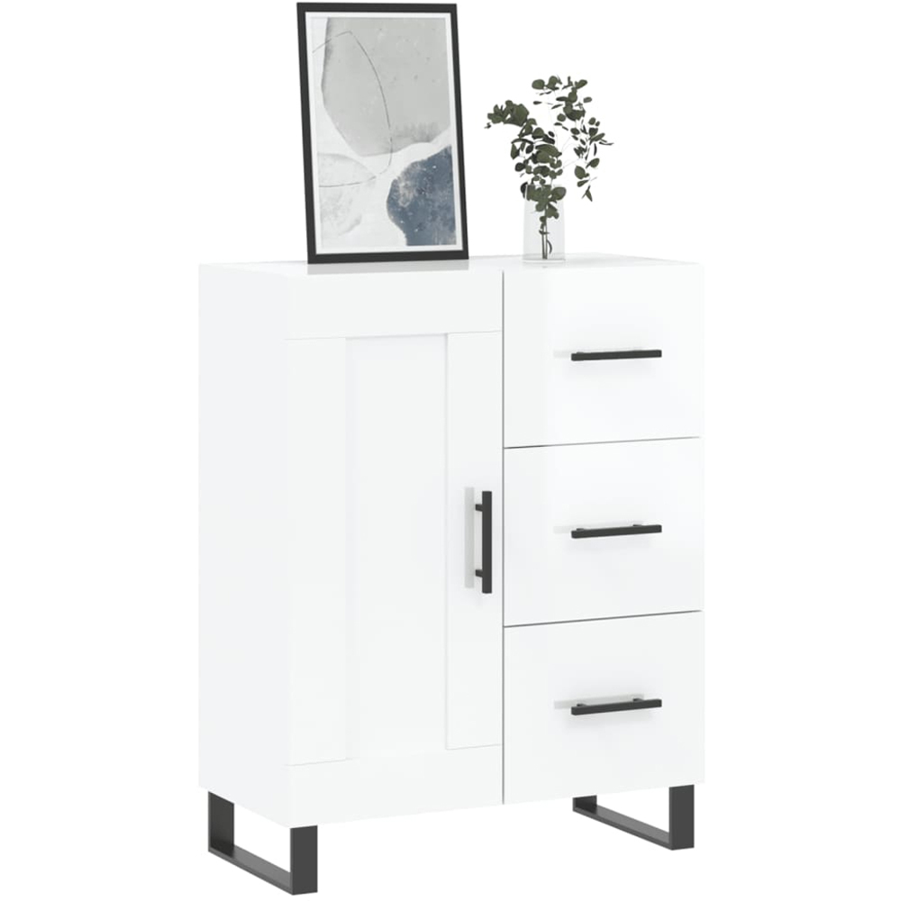 vidaXL Single Door 3 Drawer High Gloss White Sideboard Image 3