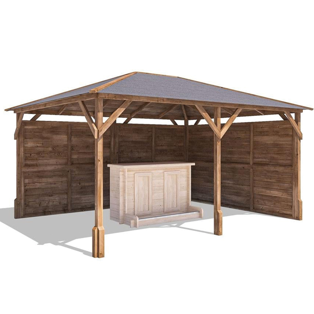 Dunster House Utopia 4 x 3m Brown Heavy Duty Log Bar Garden Gazebo Image 2