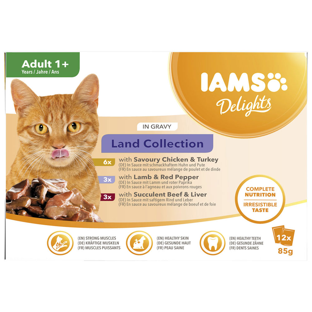 IAMS Delights Adult 1+ Years Land Collection in Gravy Cat Food 12 x 85g Image