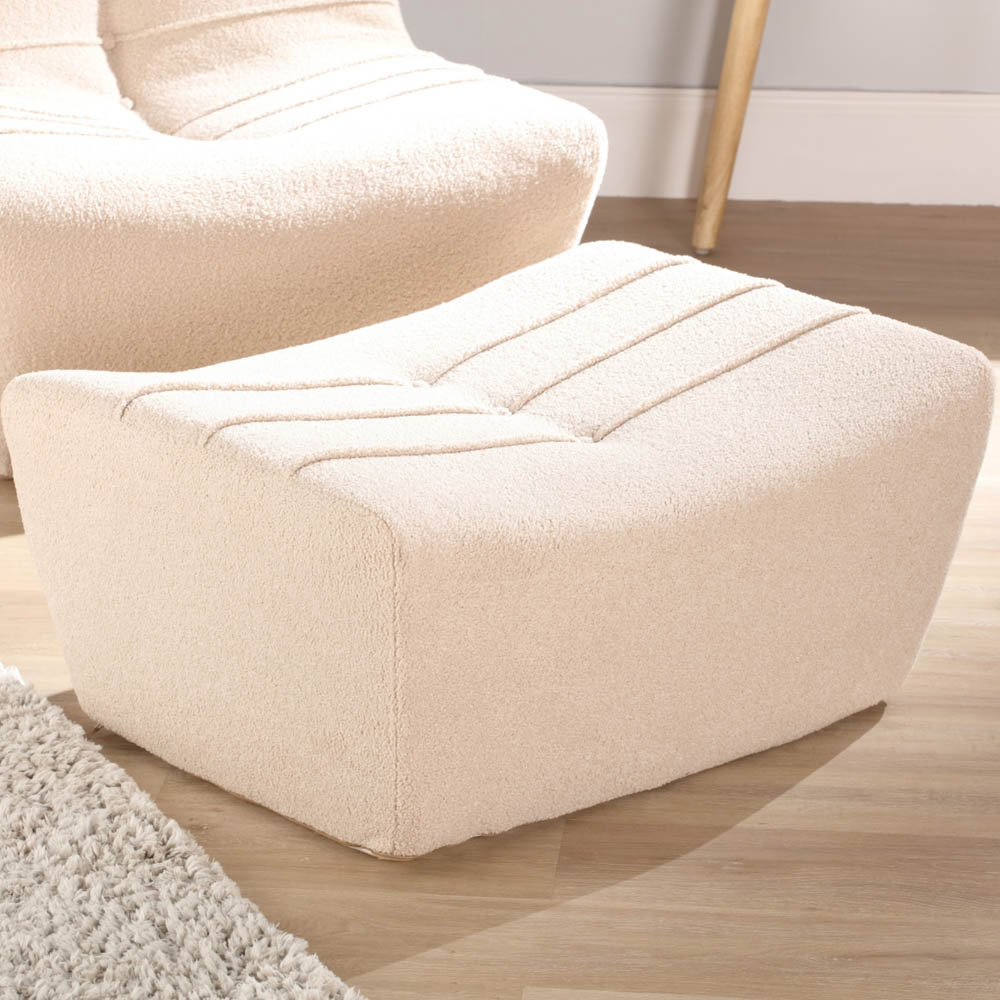 Desser Furniture Vanilla Boucle Fabric Cosy Pouffe Footstool Image 1