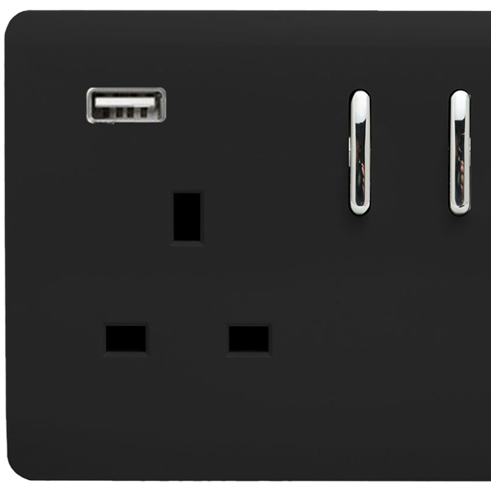 Trendi Switch 2 Gang 13amp 2 Port USB Designer Piano Black Plug Socket Image 2