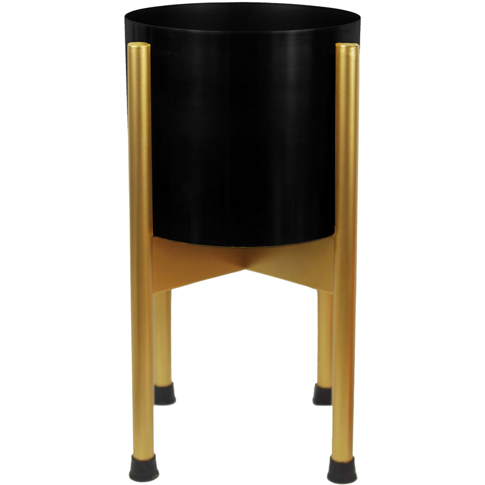 Leaf Medium Gold Metal Planter Stand and Black Planter Set 38.5 x 18cm Image 1