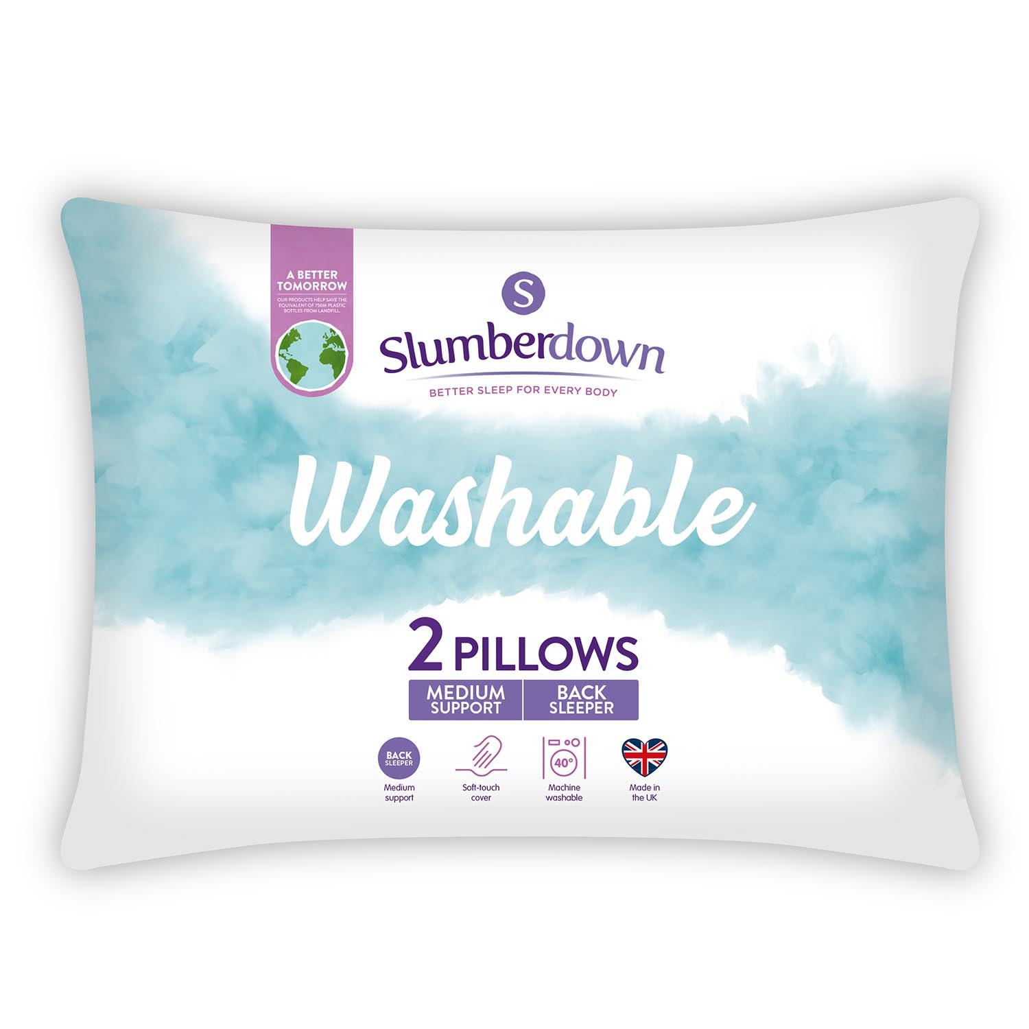 Slumberdown White Washable Pillows 2 Pack Image 1