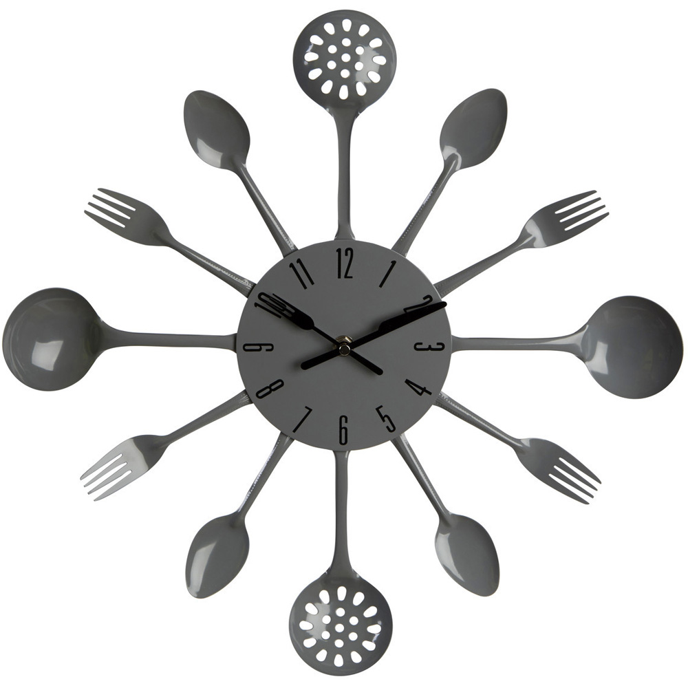 Premier Housewares Grey Cutlery Wall Clock Image 1
