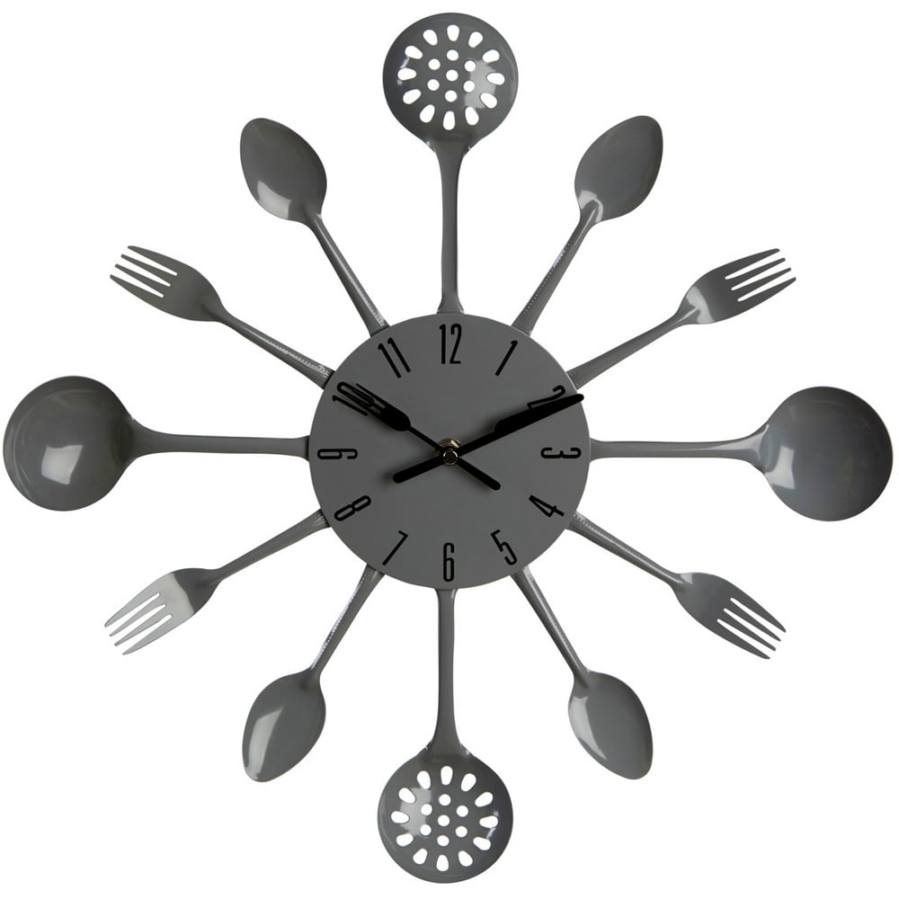 Premier Housewares Grey Cutlery Wall Clock 33cm Image 1
