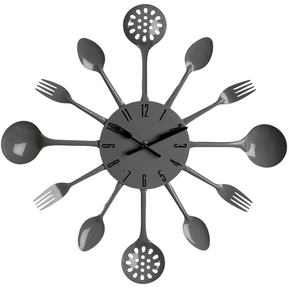 Premier Housewares Grey Cutlery Wall Clock Image 1