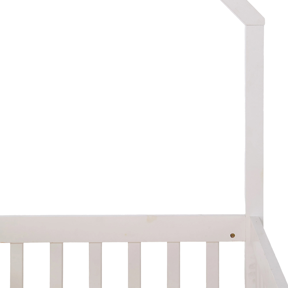 Living and Home Kids White Pine Wood Floor Bed Frame with Roof Headboard Image 8