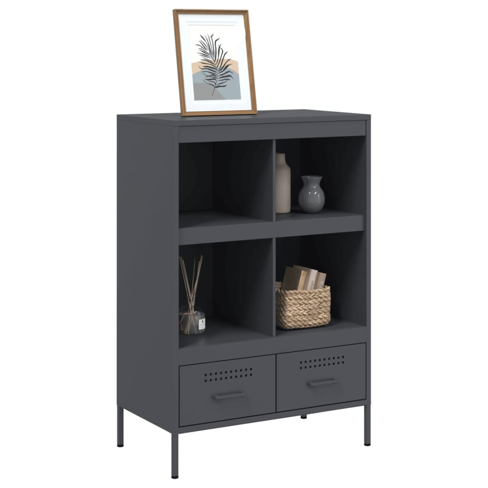 vidaXL 2 Drawer 4 Shelf Anthracite Cold-Rolled Steel Highboard Image 4
