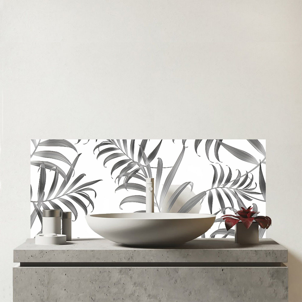 Warren Reed Designer Hawaiian Style Palm Leaves Glass Bathroom Splashback 25 x 60cm Image 1