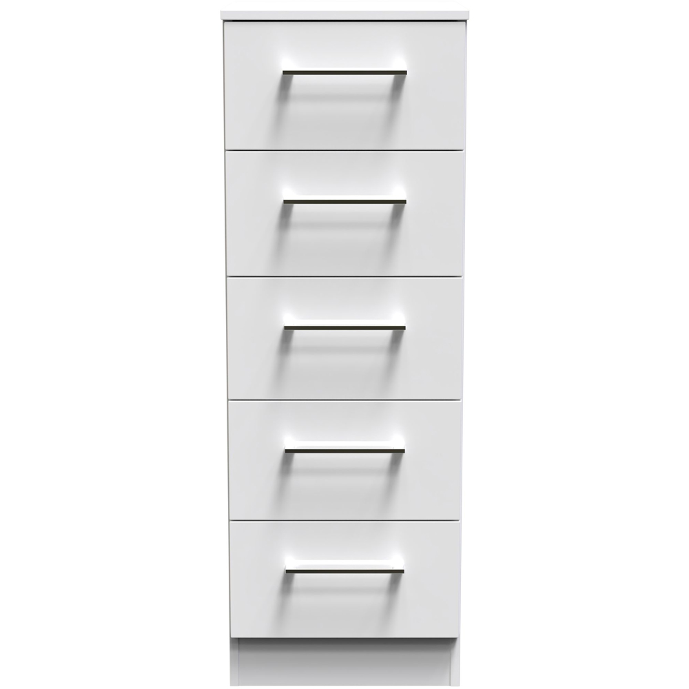 Crowndale Worcester 5 Drawer White Gloss Tall Chest of Drawers Ready Assembled Image 3
