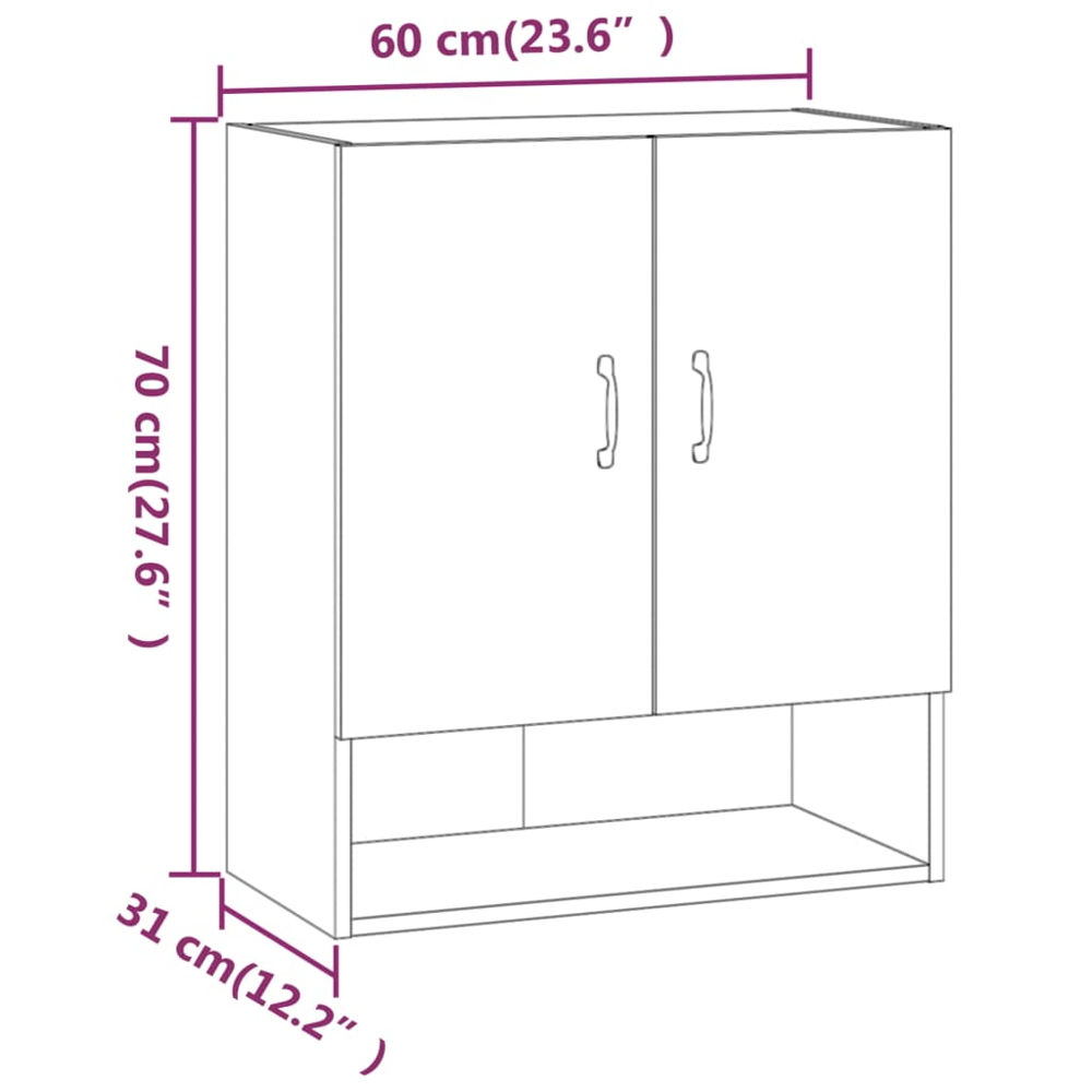 vidaXL 2 Door Single Shelf Smoked Oak Wall Cabinet Image 8