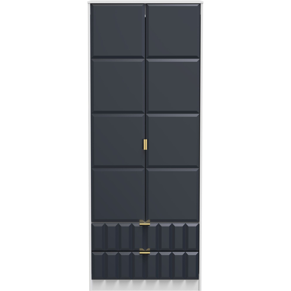 Crowndale Cube 2 Door 2 Drawer Matt Indigo and White Wardrobe Ready Assembled Image 3