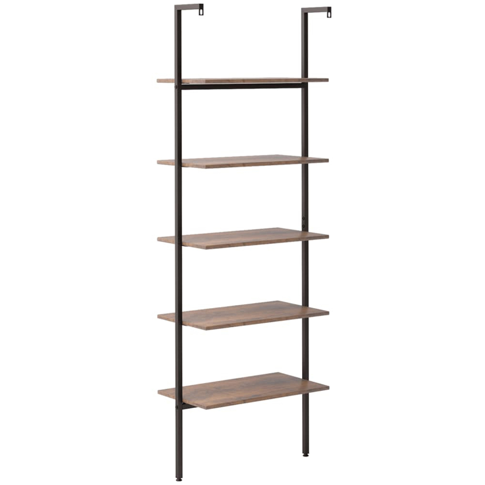 vidaXL 5 Shelf Dark Brown and Black Leaning Bookcase Image 3