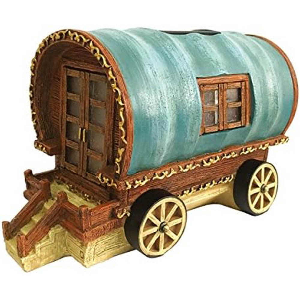 Marco Paul Solar Powered Light Up Colour Changing Gypsy Caravan Garden Ornament Image 1