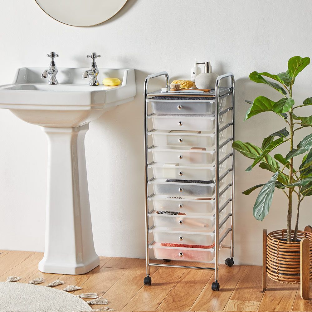 VonHaus White 10 Drawer Wheeled Storage Trolley Image 2