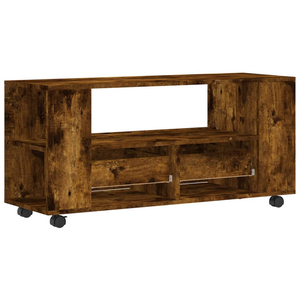 vidaXL 2 Drawer Single Open Shelf Smoked Oak TV Cabinet with Wheels Image 8