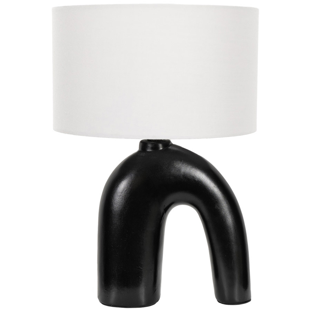 ValueLights Lia White Fabric Drum Shade Black Arch Abstract Ceramic LED Table Lamp Image 1