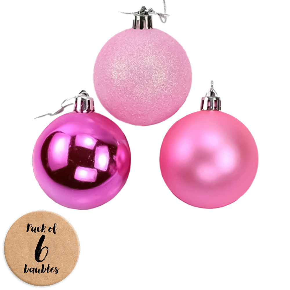 Shatchi 6cm Pale Pink Shatterproof Bauble 6 Pack Image 1
