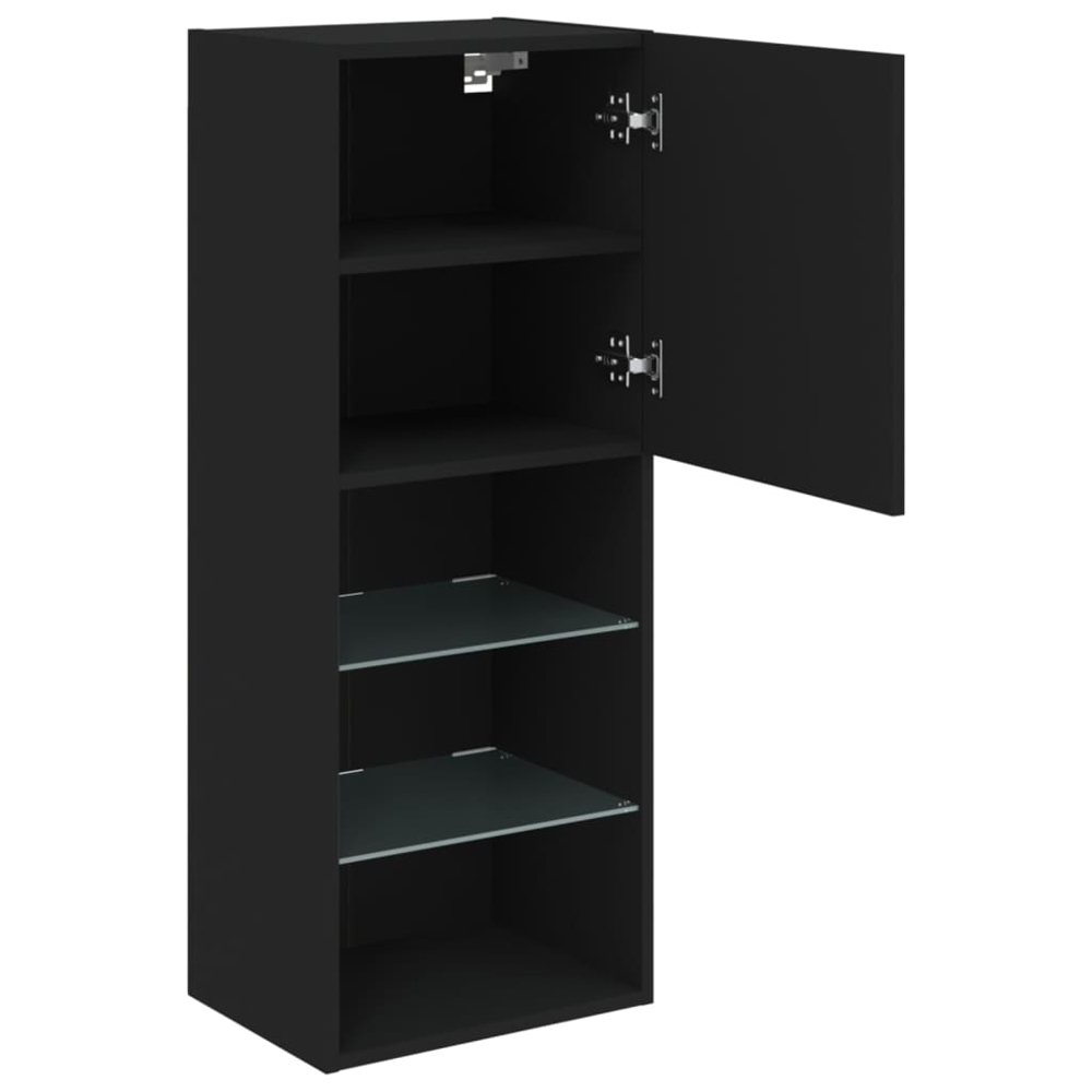 vidaXL Single Door 3 Shelf Black Slim LED TV Cabinet Image 4