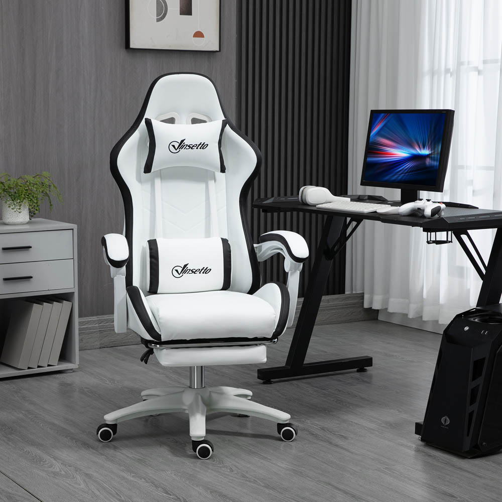 Portland White and Black PU Leather Recliner Gaming Chair Image 1