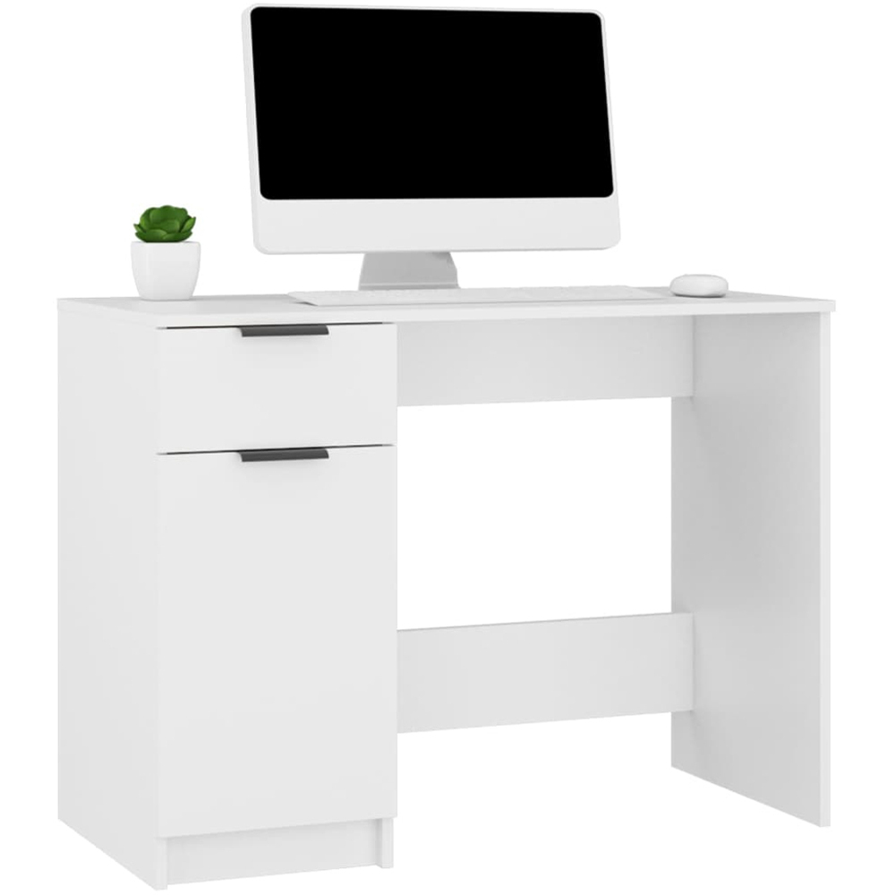 vidaXL Single Door Single Drawer Computer Desk White Image 3