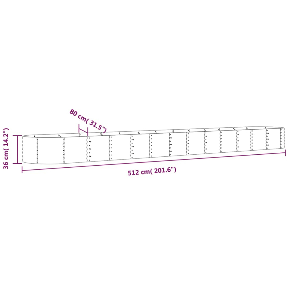 vidaXL Grey Galvanised Steel Raised Garden Bed 36 x 80 x 512cm Image 5