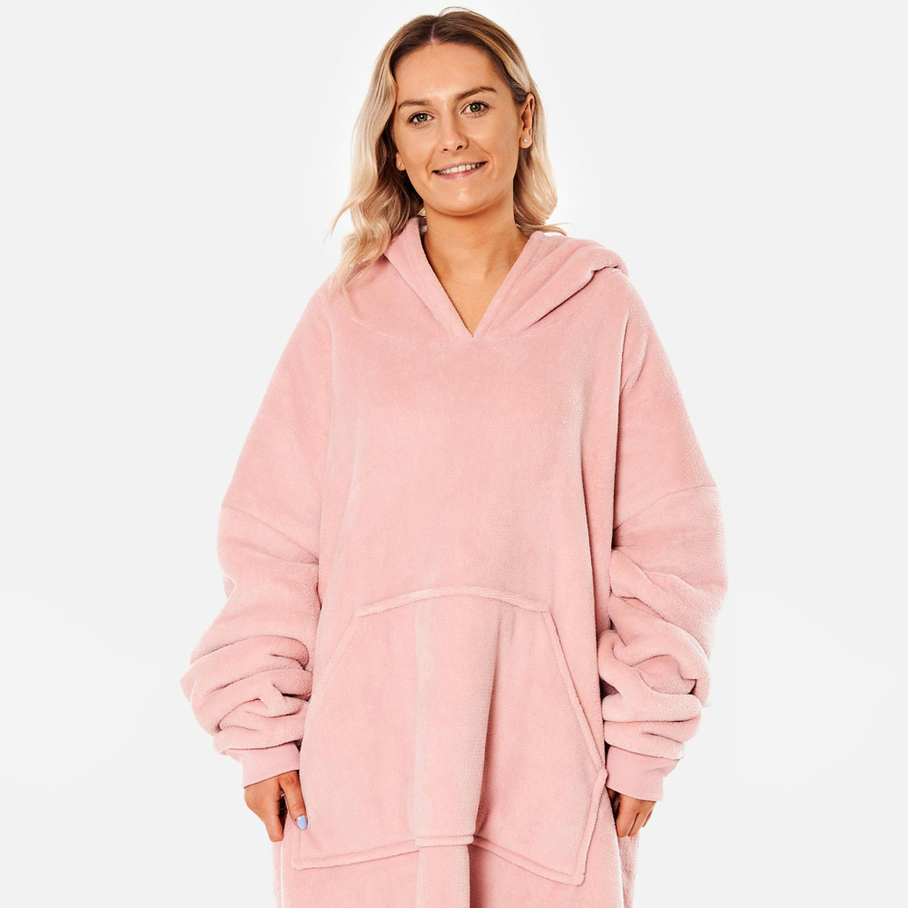 Sienna Blush Pink Sherpa Fleece Long Oversized Hoodie Blanket Image 2