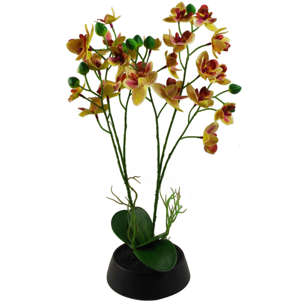 Leaf Pink Yellow Artificial Orchid in Ceramic Planter 1.4ft Image 1