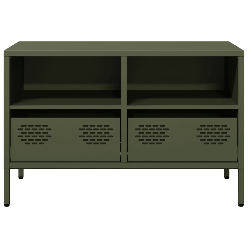 vidaXL 2 Drawer 2 Shelf Olive Green Steel Industrial Style TV Cabinet Image 3