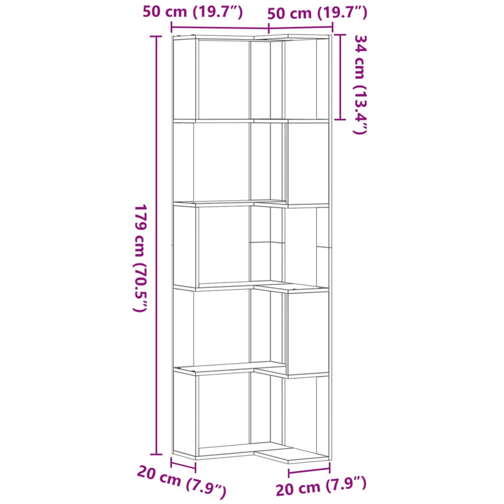 vidaXL 10 Shelf Sonoma Oak Corner Bookcase Image 9