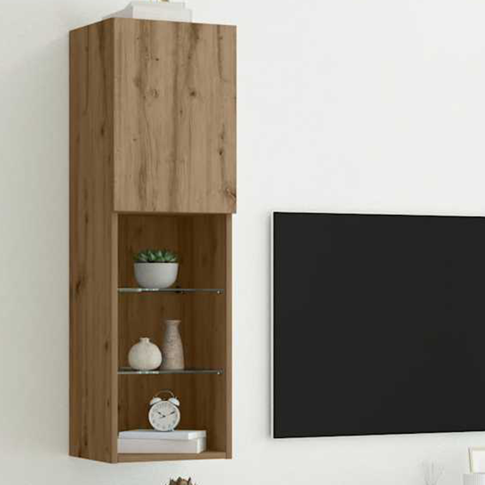 vidaXL Single Door 3 Open Shelf Artisan Oak TV Cabinet Set of 2 Image 1