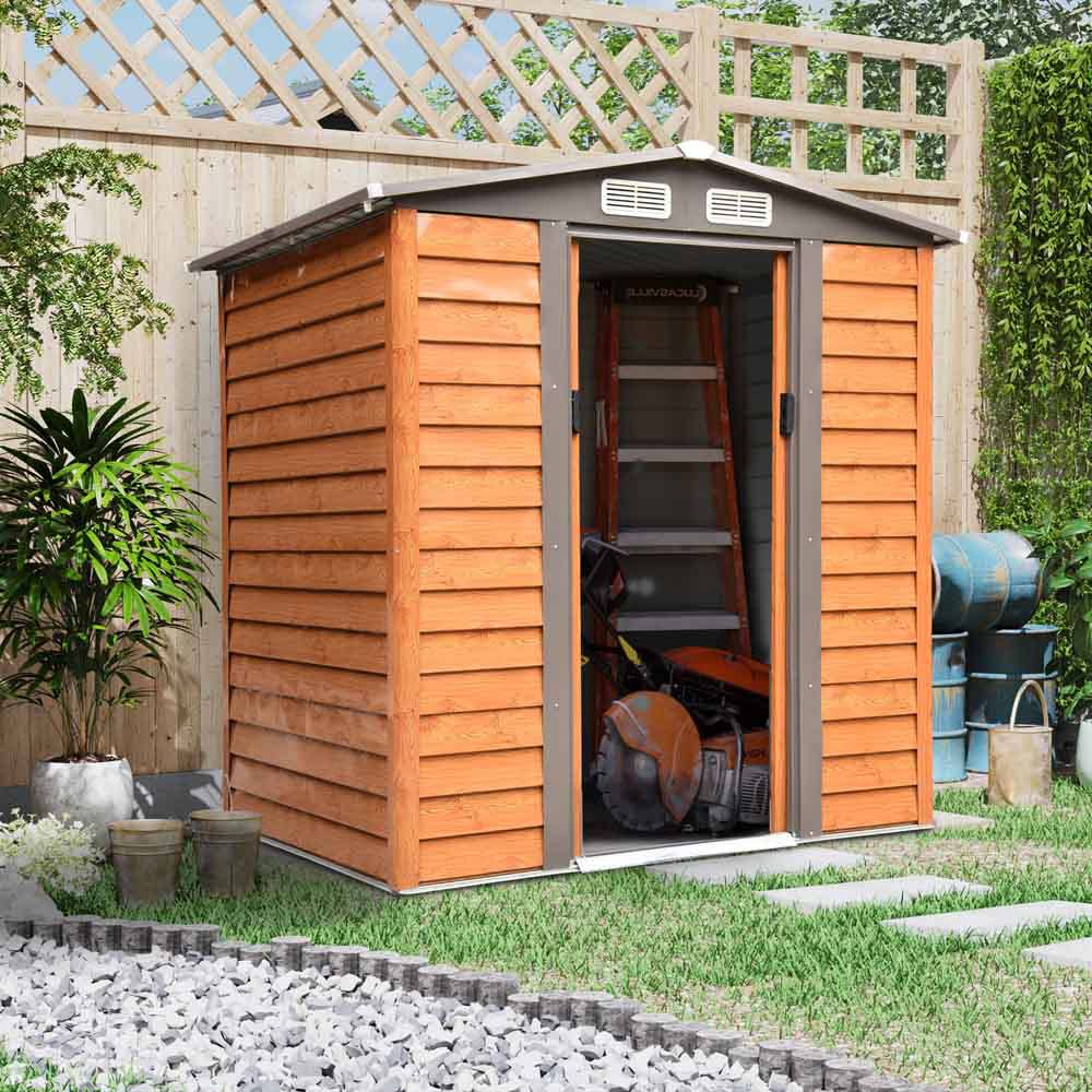 Outsunny Brown Metal Garden Shed 1.82 x 1.52m Image 2