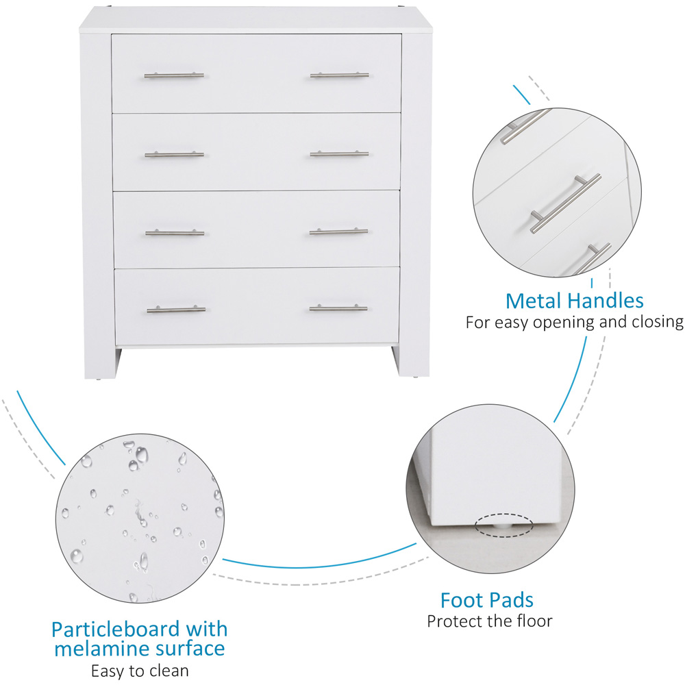 Portland 4 Drawer White Chest of Drawers Image 7