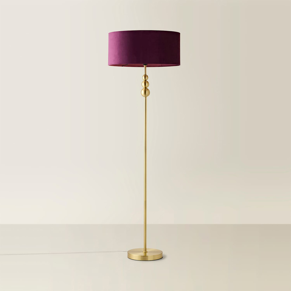ValueLights Marissa Plum Velvet Squat Shade Brushed Gold Floor Lamp with Bulb Image 3