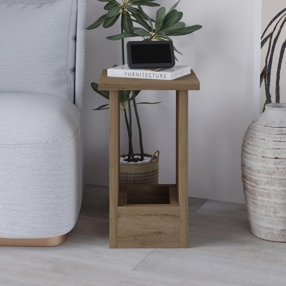 Decortie Tasos Single Shelf Dark Oak Effect Minimalist End Table Image 3