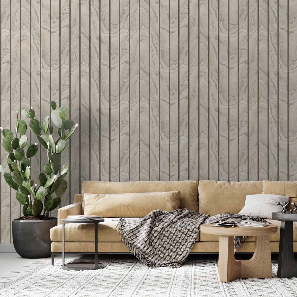 Muriva Woodgrain Panel Natural Wallpaper Image 4