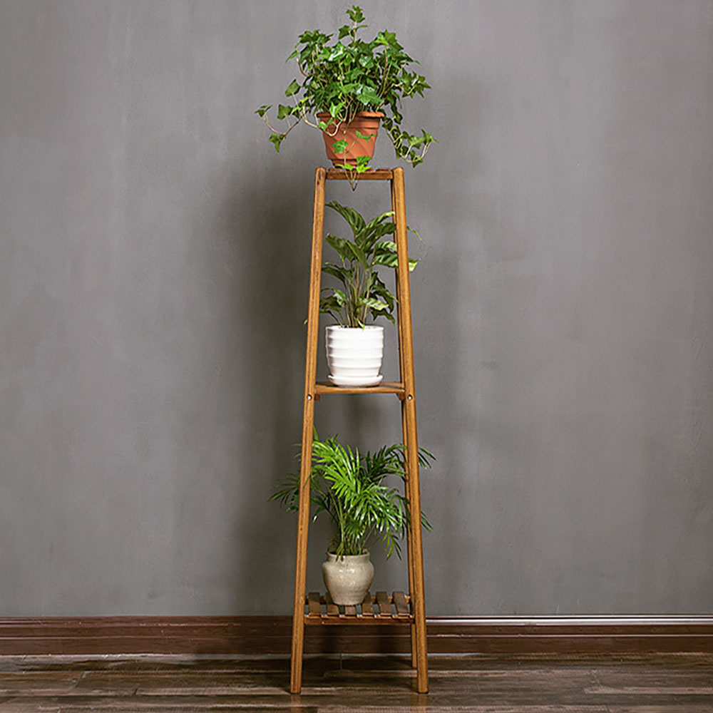 Living and Home 3 Tier Wooden Vintage Natural Plant Stand Image 5