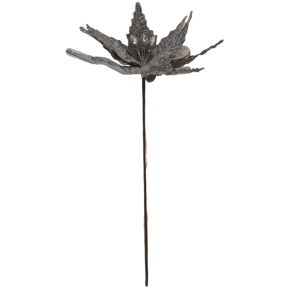 Samuel Alexander Silver Velvet Glitter Poinsettia Stem Christmas Decoration 50cm Image 1