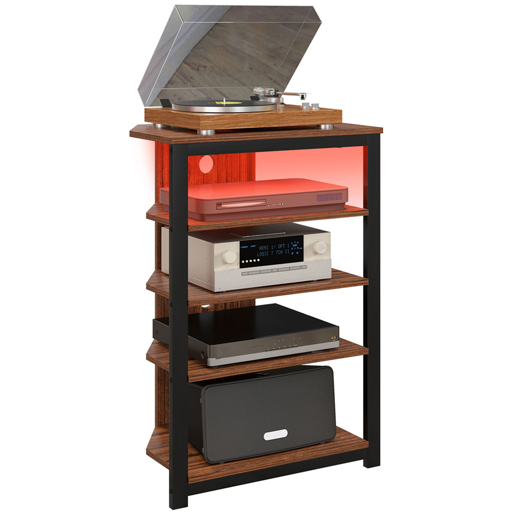 HOMCOM 4 Shelf Brown TV Unit with Light Image 2