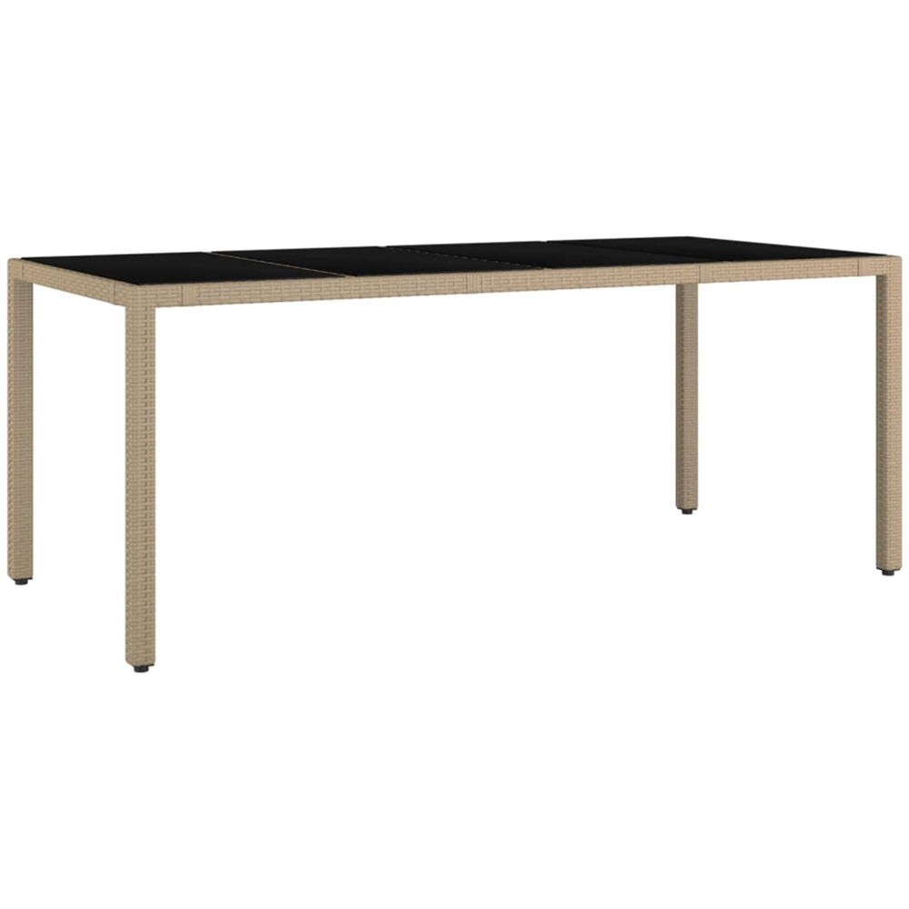 vidaXL 6 Seater Beige Polyrattan Tempered Glass Tabletop Garden Table Image 2