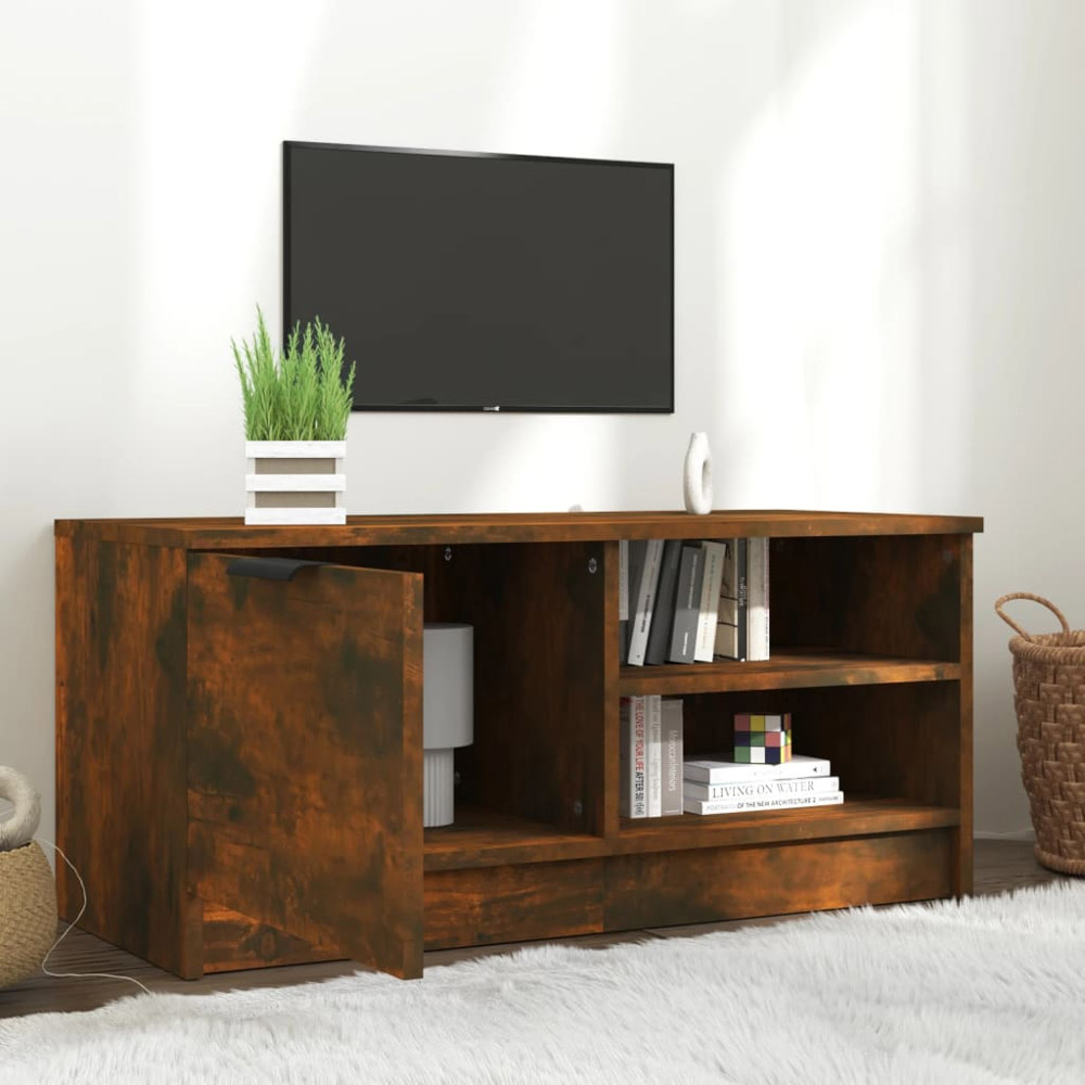 vidaXL Single Door 2 Open Shelf Smoked Oak TV Cabinet Image 3