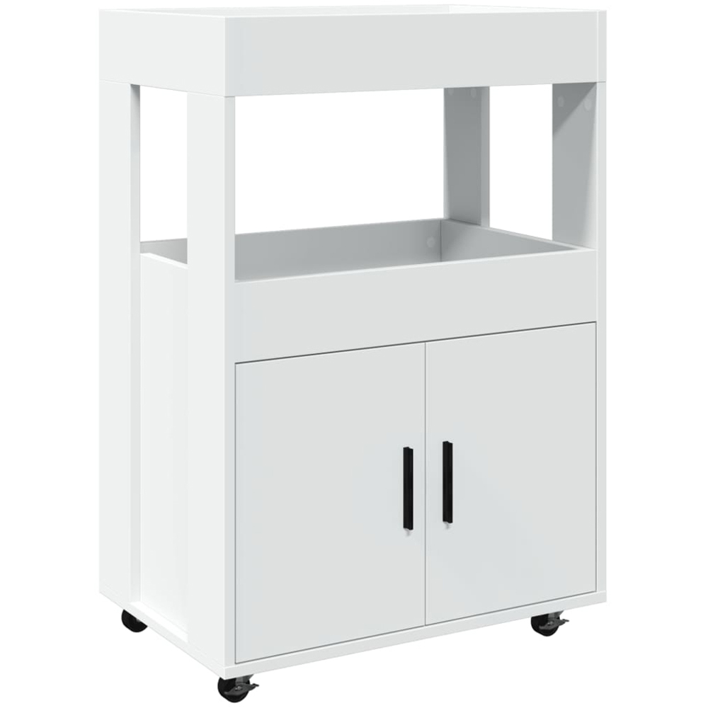 vidaXL 2 Door 2 Shelf White Rolling Bar Cart Image 2