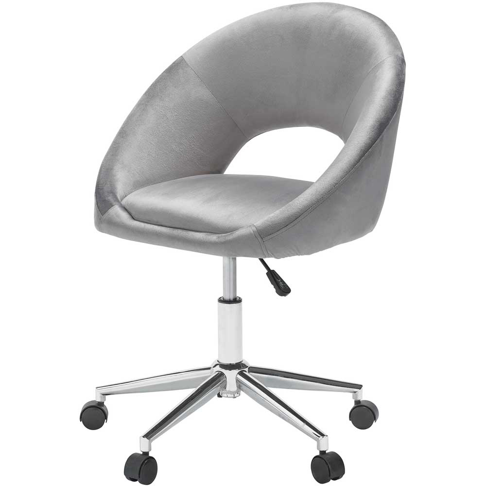 Skylar Grey Velvet Swivel Office Chair Image 4